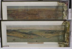 A pair of antiquarian colour lithographs, Liverpool in 1655 and Liverpool in 1855, each 92 x 28