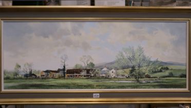 Michael Barnfather (b. 1934): Oil on canvas, Spring near Raglan, dated 1974, 120 x 44 cm, with