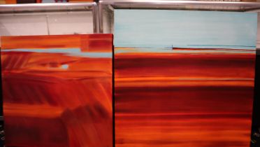 A duo of oils on canvas, abstract landscape, 90 x 90 and 75 x 75 cm. This lot is offered for sale on