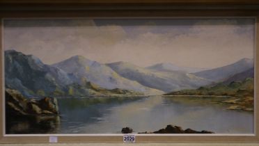 J P Williams (20th century): oil on board, mountainous Welsh landscape, 79 x 37 cm. Not available