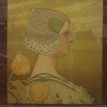 Paul Berthon (1872-1909): Art Nouveau period lithograph, Queen Wilhelmina, 33 x 37 cm. Not available