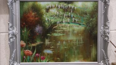 D Bussche (20th century): oil on canvas, The Water Lily Pond after the original by Claude Monet,