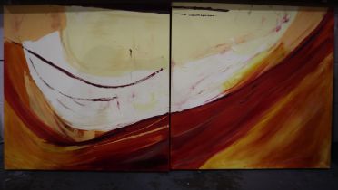 A pair of oils on canvas, abstract, each 75 x 75 cm. This lot is offered for sale on behalf of The