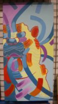 A large contemporary oil on canvas, Chinese Temple Lion profile, 55 x 110 cm. This lot is offered
