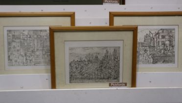 Mike Hatjoullis (21st Century): a trio of linocut engravings, Liverpool Landmarks, each 31 x 24