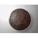 1851 colonial USA large cent - aVF grade. UK P&P Group 0 (£6+VAT for the first lot and £1+VAT for