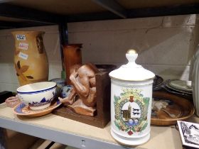 Shelf of mixed ceramics. Not available for in-house P&P