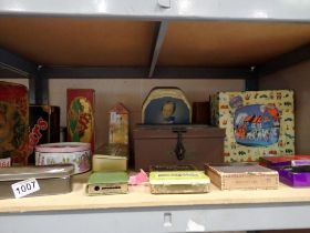 Mixed vintage tins, including a Mars safe. Not available for in-house P&P