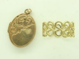 9ct gold ring, size M, and locket, combined 3.9g. UK P&P Group 1 (£16+VAT for the first lot and £2+