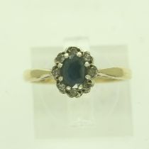 9ct gold ring set with sapphire and diamonds, size L/M, 2.1g. UK P&P Group 0 (£6+VAT for the first