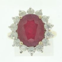 9ct gold ring, set with a large ruby and white stones, size Q, 5.9g. UK P&P Group 0 (£6+VAT for