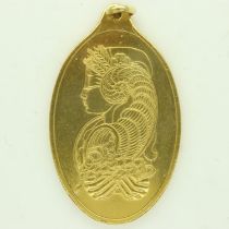 Produits Artistiques Métaux Précieux (PAMP): A 24ct gold one-troy-ounce fine gold pendant, oval