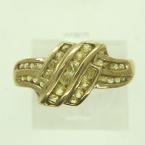 9ct gold diamond set crossover ring, size P, 2.8g. UK P&P Group 0 (£6+VAT for the first lot and £1+