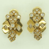 A pair of contemporary 18ct gold articulated earrings, each set with fifteen diamonds (total diamond