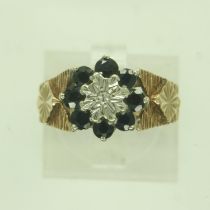 9ct gold ring set with sapphires and diamond, size J, 3.6g. UK P&P Group 0 (£6+VAT for the first lot
