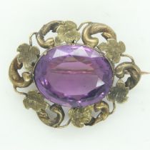 Victorian unmarked 15ct gold amethyst set brooch. UK P&P Group 0 (£6+VAT for the first lot and £1+