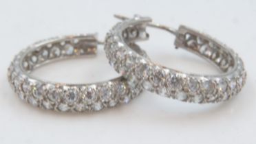 14ct white gold stone set hoop earrings, 9.3g. UK P&P Group 0 (£6+VAT for the first lot and £1+VAT