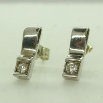 A pair of 9ct white gold diamond-set earrings, combined 1.9g. UK P&P Group 0 (£6+VAT for the first