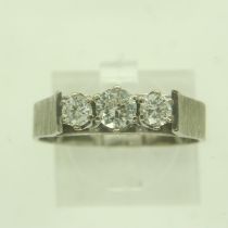 David M Robinson 18ct white gold and 0.65ct diamond trilogy ring, size R/S, 4.6g. UK P&P Group 0 (£