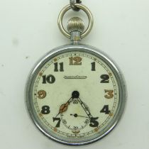 JAEGER LE COULTRE: WWII chromium cased crown-winding pocket watch, with luminescent hands and