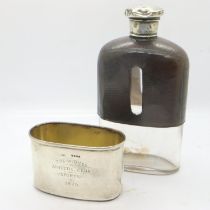 Victorian leather-bound hallmarked hip flask with hallmarked silver cup by Brockwell & Son,