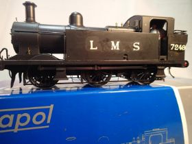 Dapol O gauge, class 3F Jinty, re-numbered to 7249, L.M.S black, fair to good condition, boxed. UK