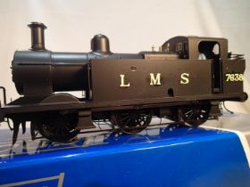 Dapol O gauge class 3F Jinty, re-numbered to 7638, LMS black, fair to good condition, boxed. UK P&