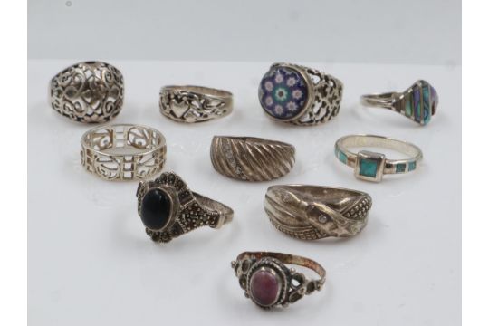 Ten mixed 925 silver rings, some stone set. UK P&P Group 0 (£6+VAT for the first lot and £1+VAT