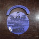 Homemade novelty 'Blue Plaque' Brian Samuel Epstein, D: 30 cm. UK P&P Group 3 (£30+VAT for the first