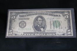 1928 B U.S. 5 Dollar Bill Silver Certificate