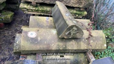 FIVE ASSORTED PIECES OF STONE COPING, LARGEST 130CM (L) X 30CM (W) X 22CM (H)