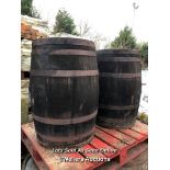 PAIR OF FULL SIZE WHISKY BARRELS, 86CM (H) X 53CM (DIA)