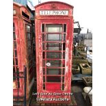 AN ORIGINAL K6 BRITISH RED TELEPHONE BOX, 245CM (H) X 88CM (W) X 88CM (D)