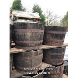 FOUR HALF WHISKY BARRELS APPROX, 44CM (H) X 65CM (DIA)