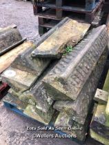 TWELVE PIECES OF DECORATIVE TRIANGULAR STONE COPING, EACH APPROX. 116CM (L) X 30CM (W) X 18CM (D)