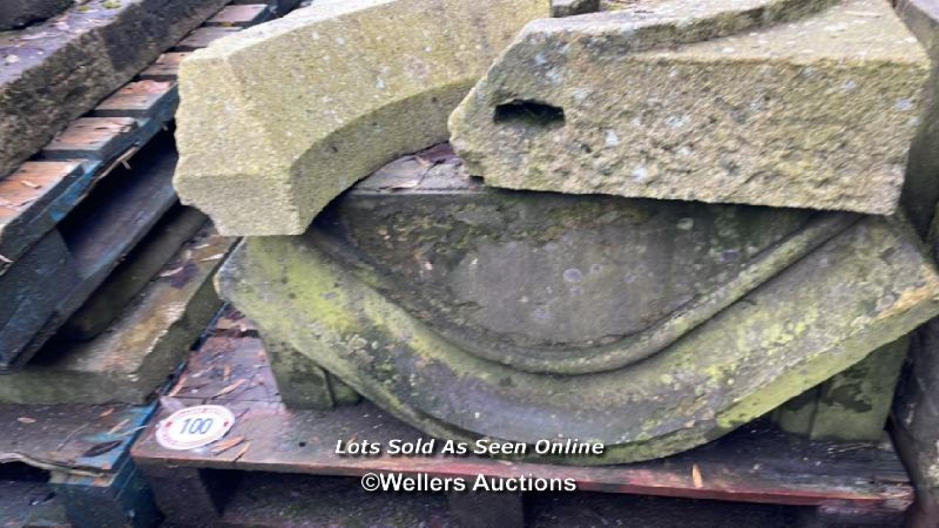 FIVE PIECES OF STONE COPING, SOME CURVED, LARGEST 80CM (H) X 35CM (W) X 35CM (D) - Image 3 of 3