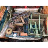 PALLET OF IRON MONGERY INC. DRAIN HOPPERS, VINTAGE MACHINERY PARTS, SCALE ETC