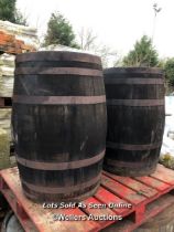 PAIR OF FULL SIZE WHISKY BARRELS, 86CM (H) X 53CM (DIA)