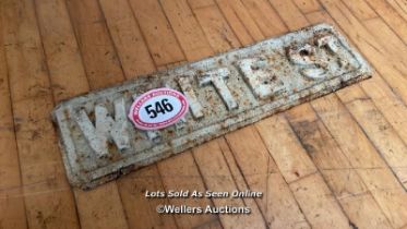 WHITE ST CAST IRON SIGN, 64CM (L) X 17CM (H)