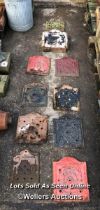 TEN RARE CAST IRON VENTILATION COVERS, WITH SOME FLORAL DECORATION