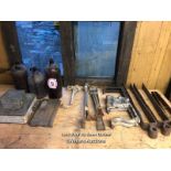 JOB LOT OF CAST IRON AND VINTAGE BOTTLES