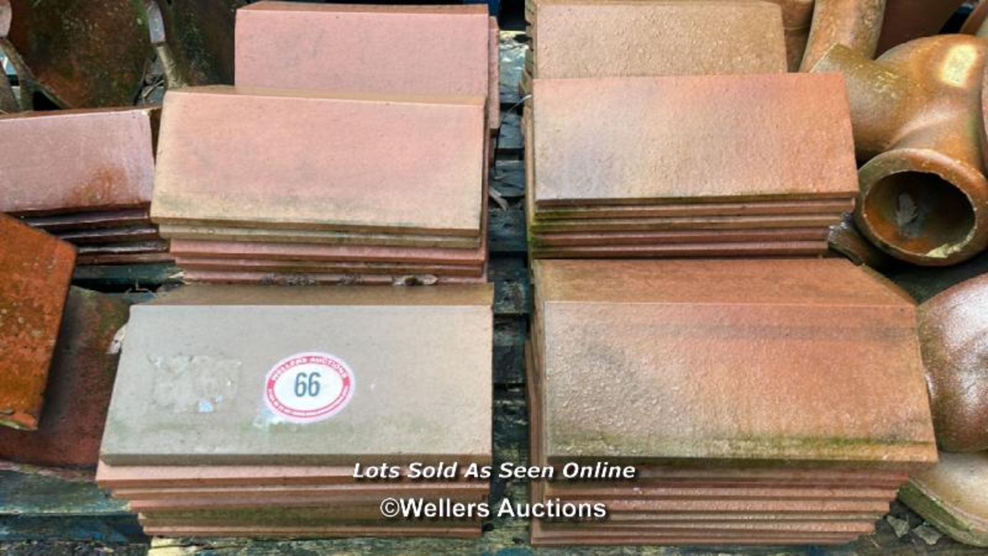PALLET OF APPROX. 50X 18" RED RIDGE ROOF TILES, 105 ANGLE