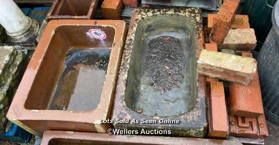 TWO SALT GLAZED J. JAMESON AND J. MACDONALD TROUGHS WITH OTHER ASSORTED STONE WARE