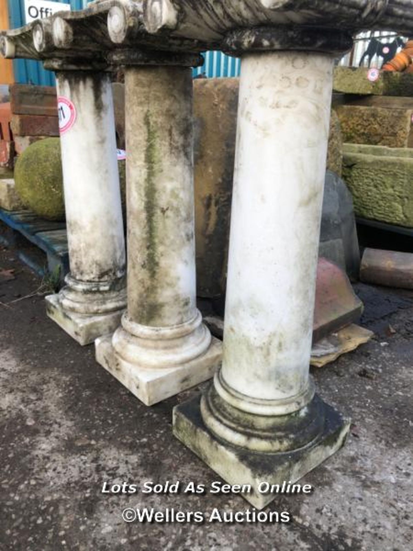 THREE WHITE MARBLE PLANT STANDS, TOP IS OF SCROLL DESIGN, EACH APPROX. 76CM (H) - Image 2 of 3