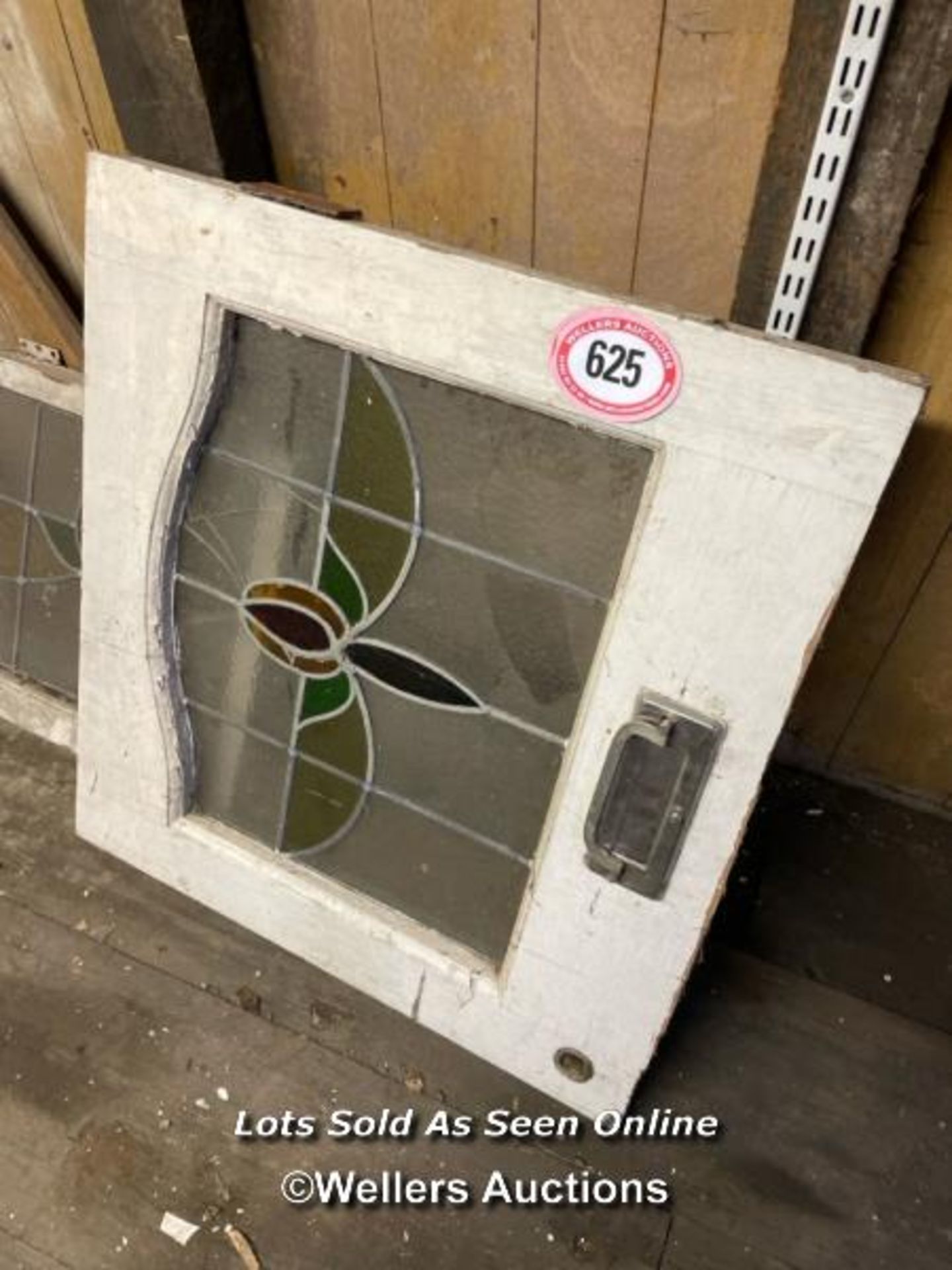 ONE STAINED GLASS WINDOWS AND ONE PART FRONT DOOR, STILL WITH ORIGINAL LETTERBOX INSERT, 75.5CM ( - Image 2 of 2
