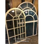 TWO HEAVY ARCHED WINDOWS IN CAST IRON FRAMES, 191CM (H) X 124CM (W), RECLAIMED FROM 8 CHRUCH STREET,