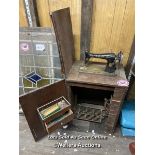 SINGER SEWING MACHINE WITH CABINET AND FOLD OUT TABLE