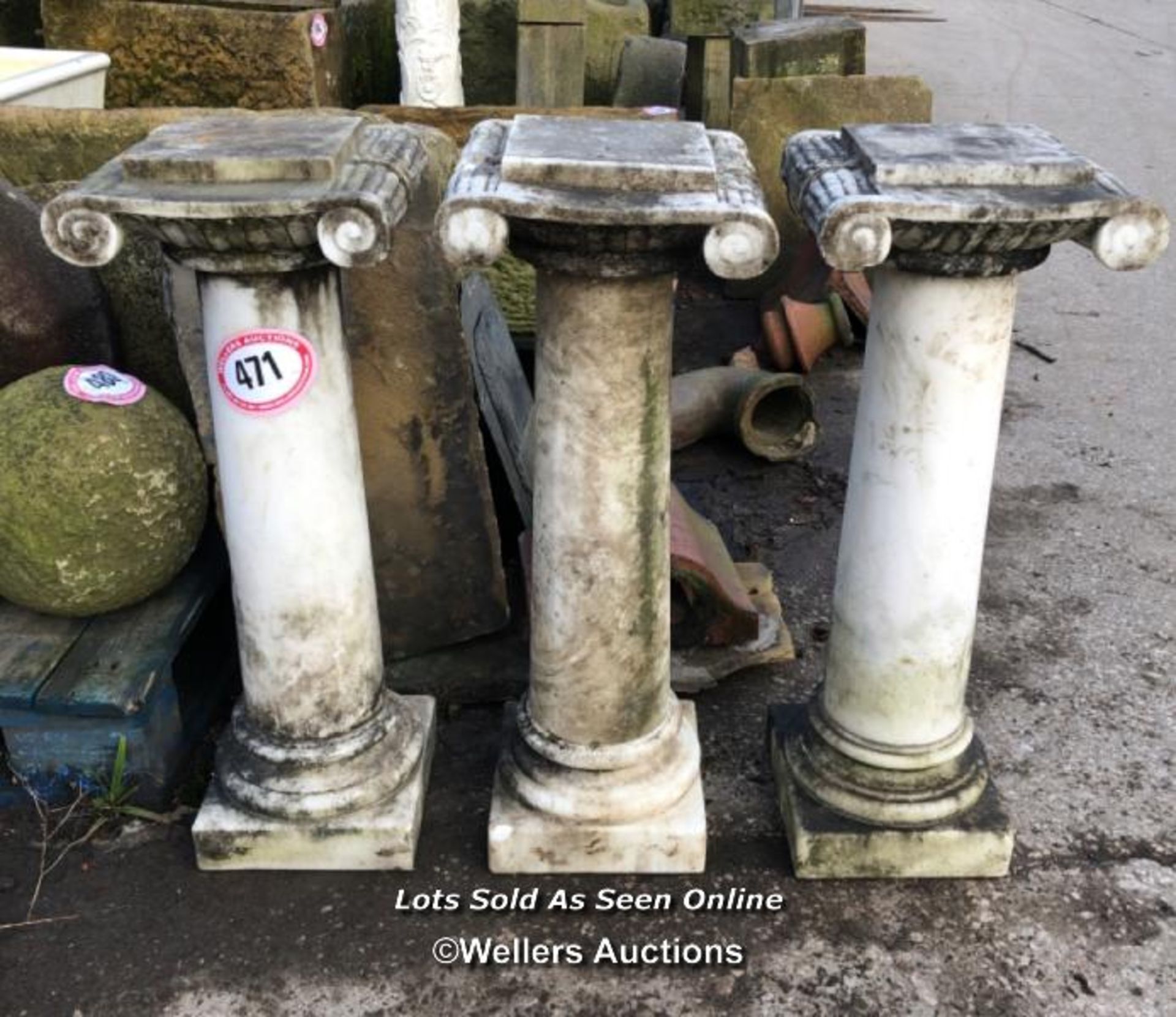 THREE WHITE MARBLE PLANT STANDS, TOP IS OF SCROLL DESIGN, EACH APPROX. 76CM (H) - Image 3 of 3