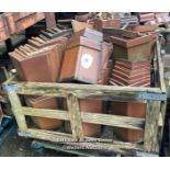 CRATE OF APPROX. 100X ASSORTED RED RIDGE ROOF TILES, MOSTLY 13", 120 ANGLE