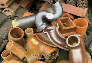 LARGE QUANTITY OF GLAZED TERRACOTTA PIPE FITTINGS, MIXED SIZES & STYLES